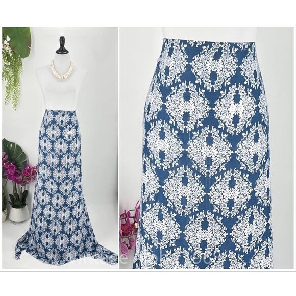 Blue/White Hawaiian Quilt Design MAXI SARONG Kīkepa Pareo Beach Wrap Skirt - Picture 3 of 4